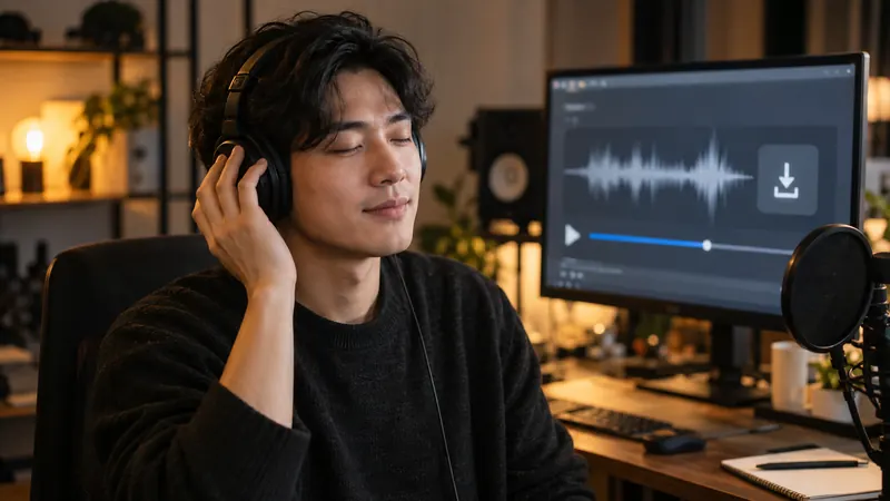 用户戴耳机试听IndexTTS2生成的克隆语音并下载